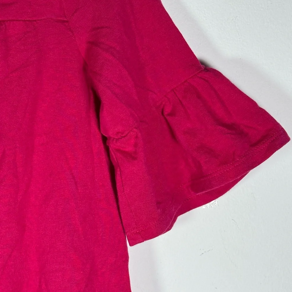 GAP Kids Fuchsia Flutter Ruffle Sleeve Top Gold Button Detail Girls S‎ 6-7 NWOT